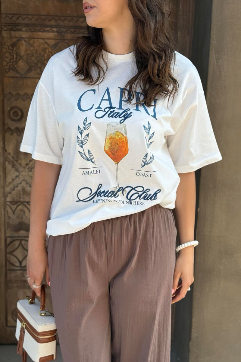 T-SHIRT ME SHKRIME DHE IMAZH PËR FEMRA NË NGJYRËN E BARDHË - 8