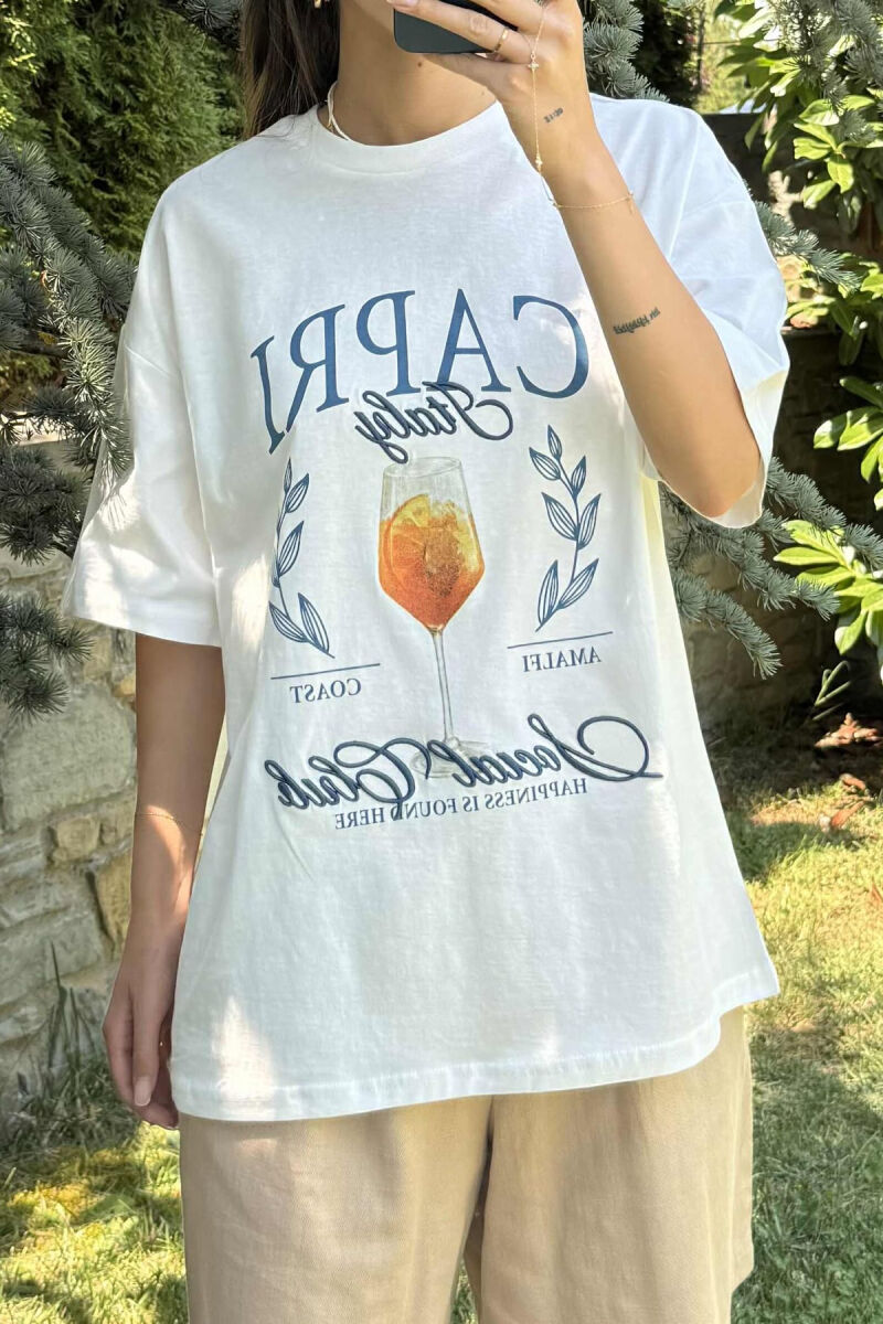 T-SHIRT ME SHKRIME DHE IMAZH PËR FEMRA NË NGJYRËN E BARDHË - 3