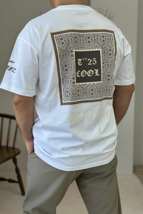 T-SHIRT I THJESHTË ME SHKRIME PËR MESHKUJ NË NGJYRËN E BARDHË - 4