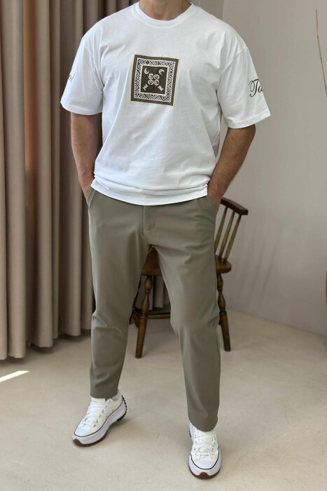 T-SHIRT I THJESHTË ME SHKRIME PËR MESHKUJ NË NGJYRËN E BARDHË - 5