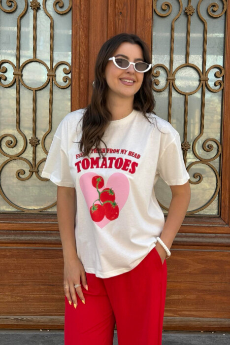 T-SHIRT ME SHKRIME DHE IMAZH PËR FEMRA NË NGJYRËN E BARDHË - 5