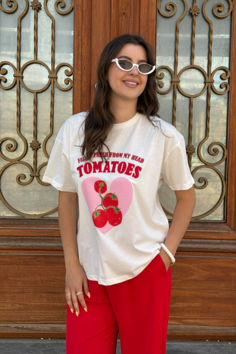 T-SHIRT ME SHKRIME DHE IMAZH PËR FEMRA NË NGJYRËN E BARDHË - 5