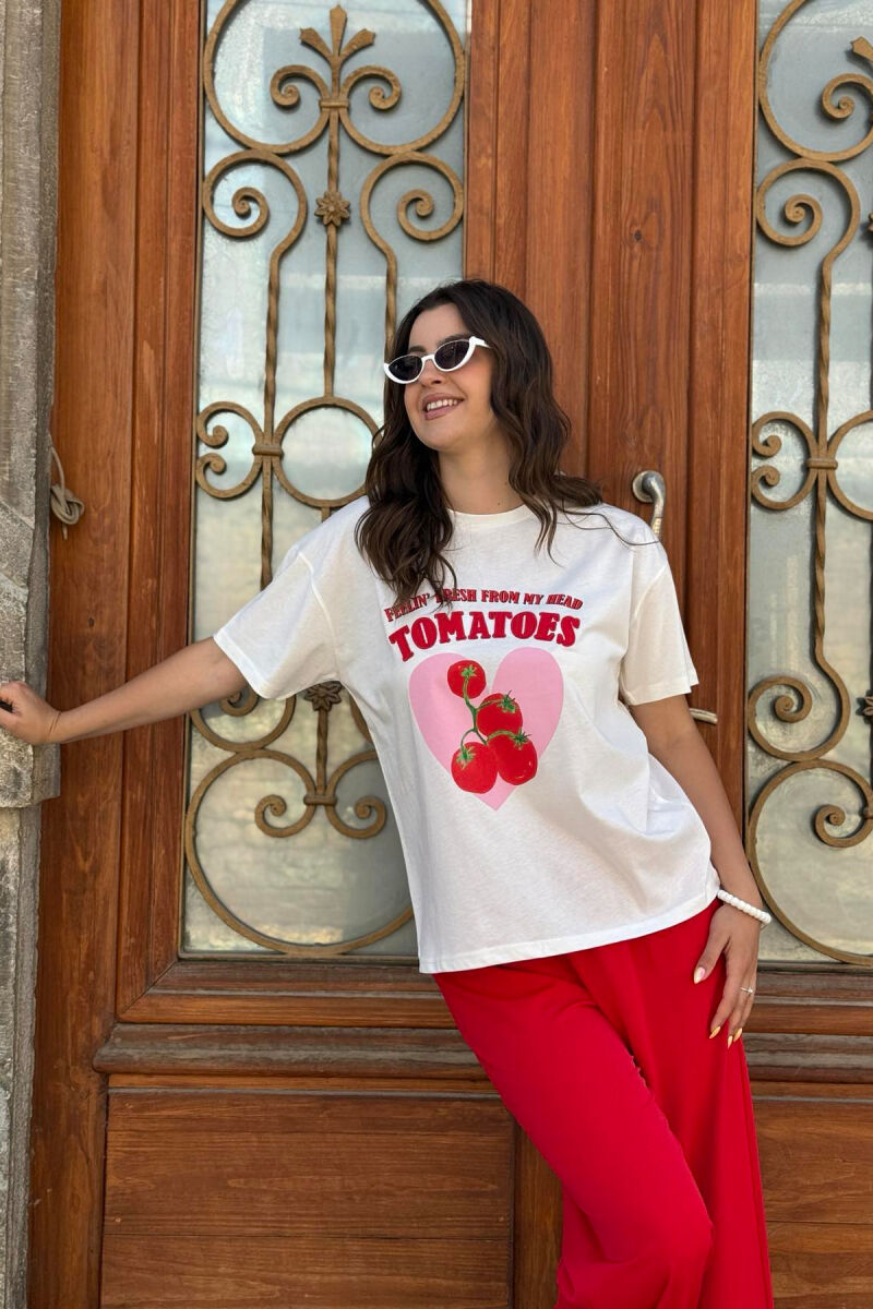 T-SHIRT ME SHKRIME DHE IMAZH PËR FEMRA NË NGJYRËN E BARDHË - 7