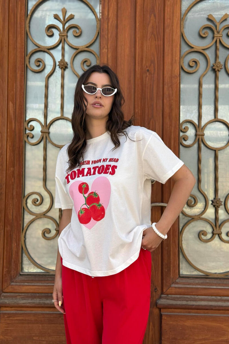 T-SHIRT ME SHKRIME DHE IMAZH PËR FEMRA NË NGJYRËN E BARDHË - 6