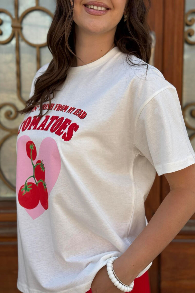 T-SHIRT ME SHKRIME DHE IMAZH PËR FEMRA NË NGJYRËN E BARDHË - 8