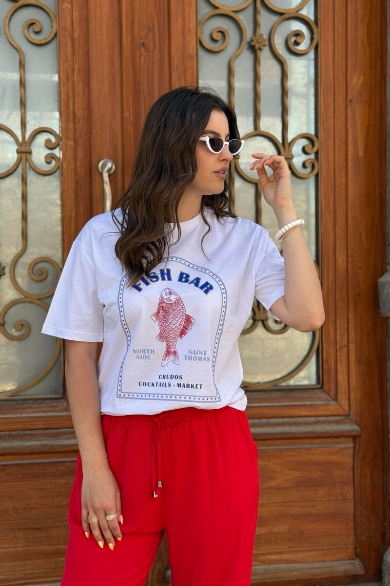 T-SHIRT ME SHKRIME DHE IMAZH PËR FEMRA NË NGJYRËN E BARDHË - 7
