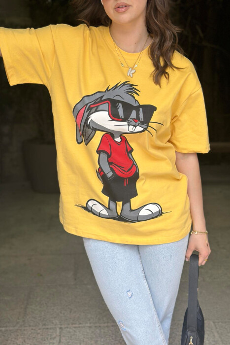 T-SHIRT ME SHKRIME DHE IMAZH PËR FEMRA NË NGJYRËN E VERDHË - 4