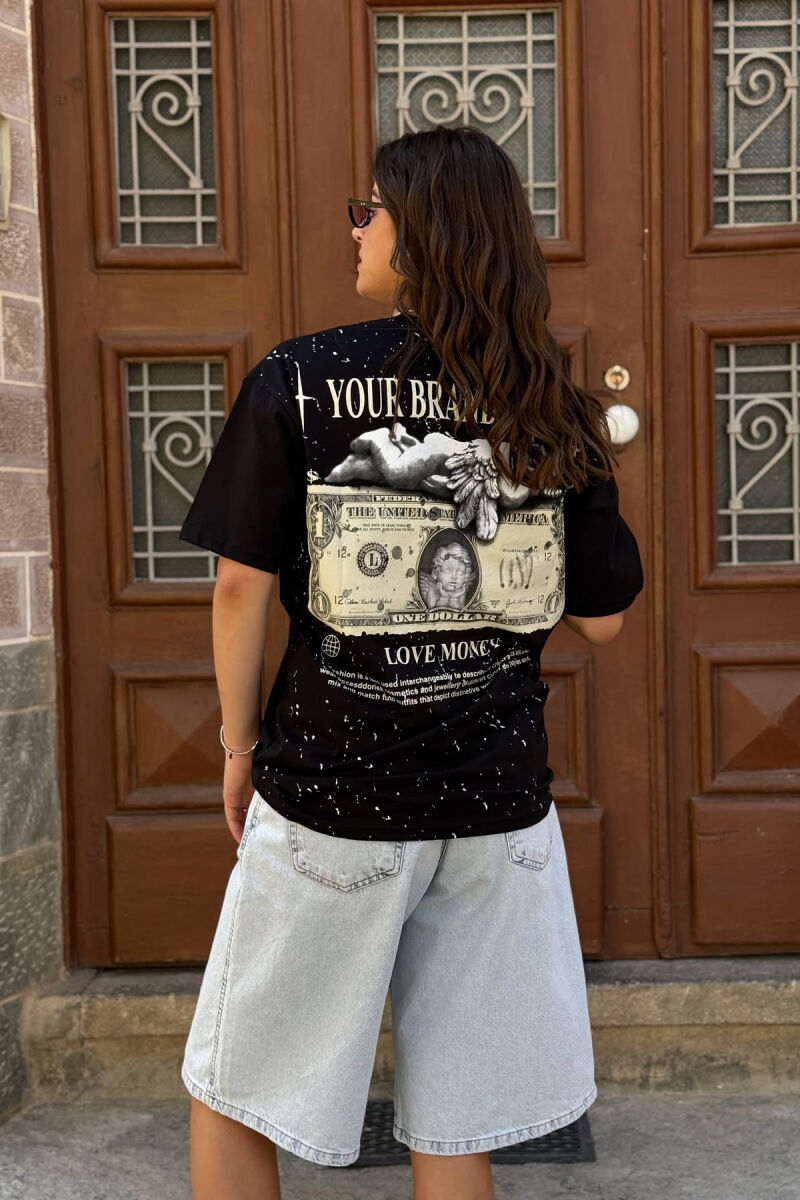 T-SHIRT ME SHKRIME DHE IMAZH PËR FEMRA NË NGJYRËN E ZEZË - 4