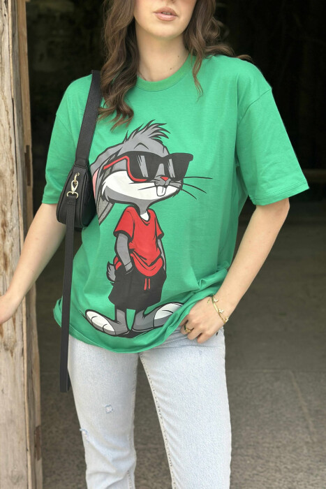 T-SHIRT ME SHKRIME DHE IMAZH PËR FEMRA NË NGJYRËN JESHILE - 2