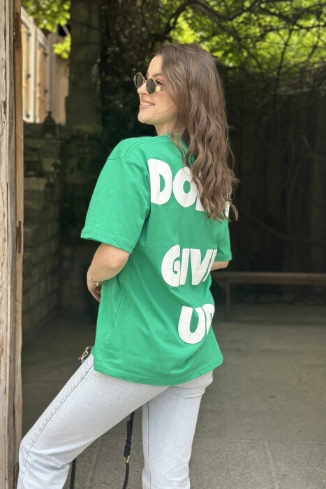 T-SHIRT ME SHKRIME DHE IMAZH PËR FEMRA NË NGJYRËN JESHILE - 3