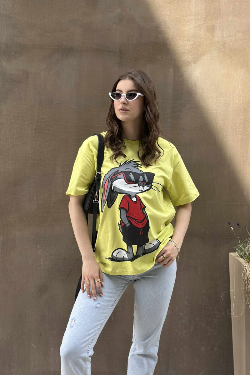 T-SHIRT ME SHKRIME DHE IMAZH PËR FEMRA NË NGJYRËN NEON - 2