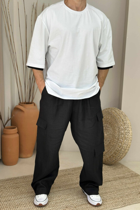 T-SHIRT ME SHKRIME DHE JAKË TË RRUMBULLAKËT PËR MESHKUJ NË NGJYRËN E BARDHË - 1