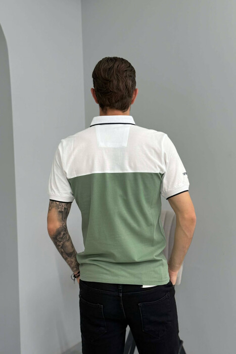 T-SHIRT ME SHKRIME NE PJESEN PARA PER MESHKUJ NE NGJYRE TE BARDHE ME JESHILE - 2