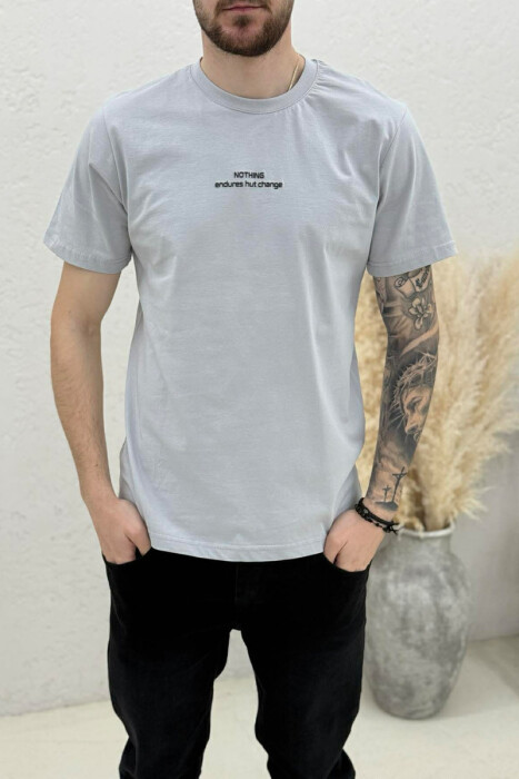 T-SHIRT ME SHKRIME NE PJESEN PARA PER MESHKUJ NE NGJYRE GRI TE ZBARDHUR - 3