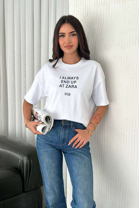 T-SHIRT ME SHKRIME PËR FEMRA NË NGJYRËN E BARDHË - 1