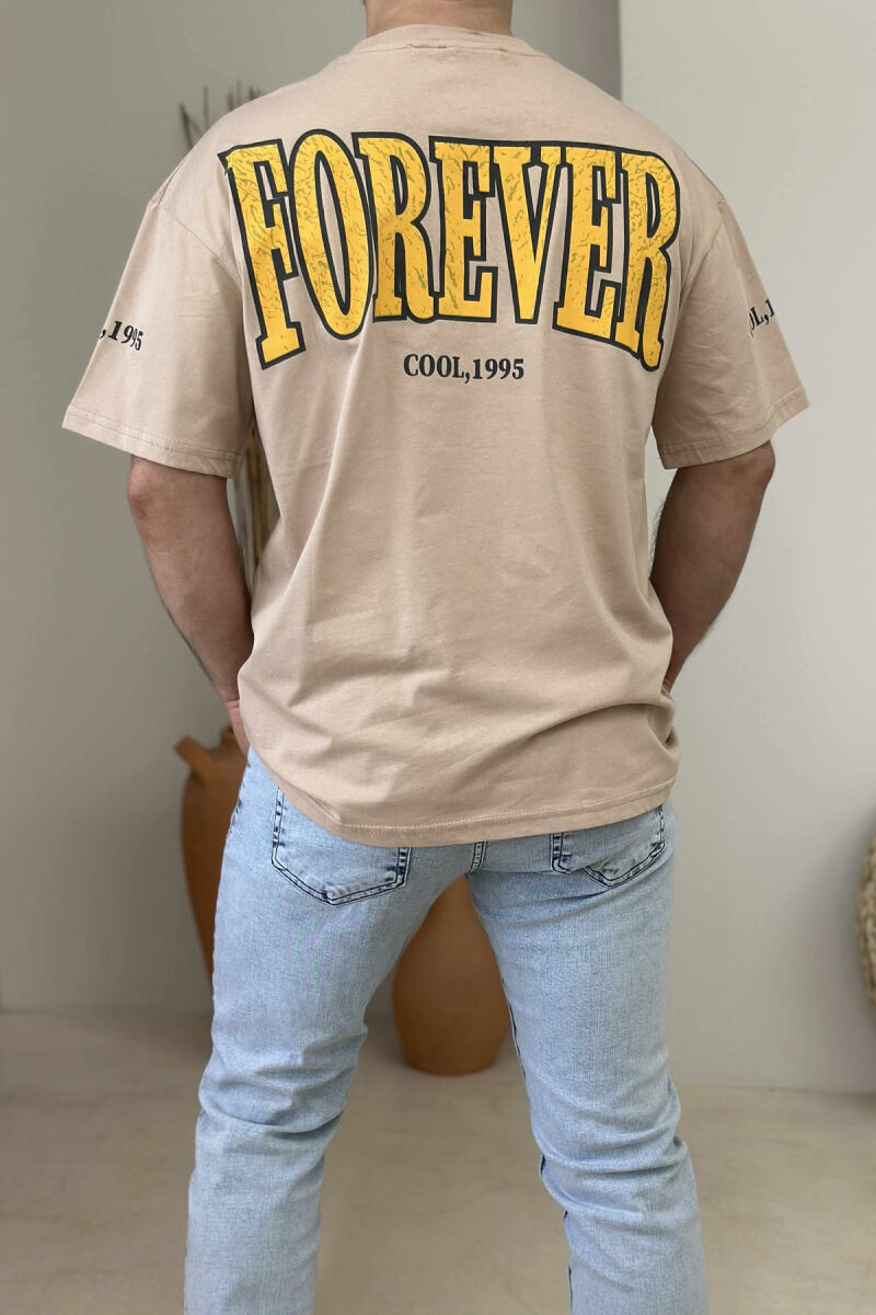 T-SHIRT ME SHKRIME PËR MESHKUJ NË NGJYRËN BEZHË - 3