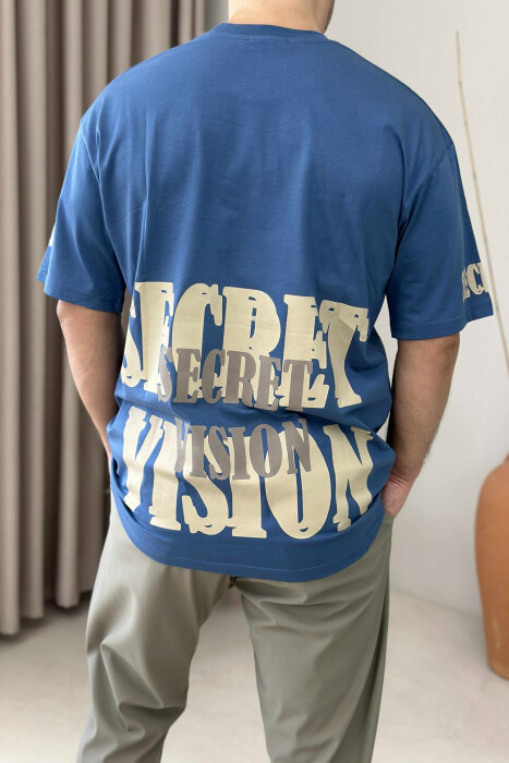 T-SHIRT ME SHKRIME PËR MESHKUJ NË NGJYRËN BLU - 4