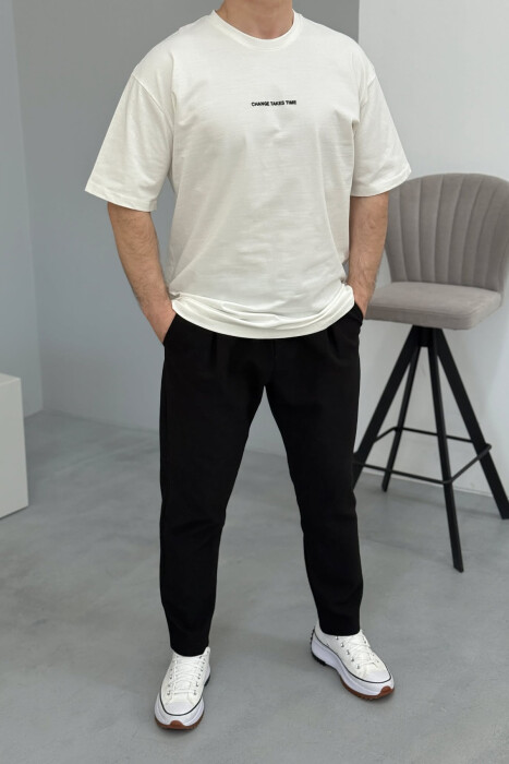 T-SHIRT ME SHKRIME PËR MESHKUJ NË NGJYRËN E BARDHË - 2