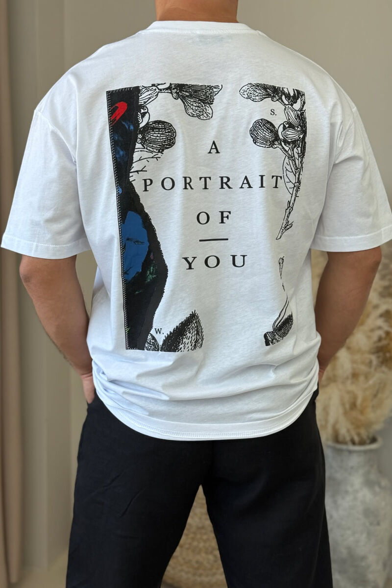 T-SHIRT ME SHKRIME PËR MESHKUJ NË NGJYRËN E BARDHË - 3