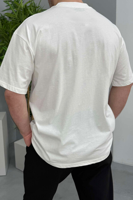 T-SHIRT ME SHKRIME PËR MESHKUJ NË NGJYRËN E BARDHË - 3