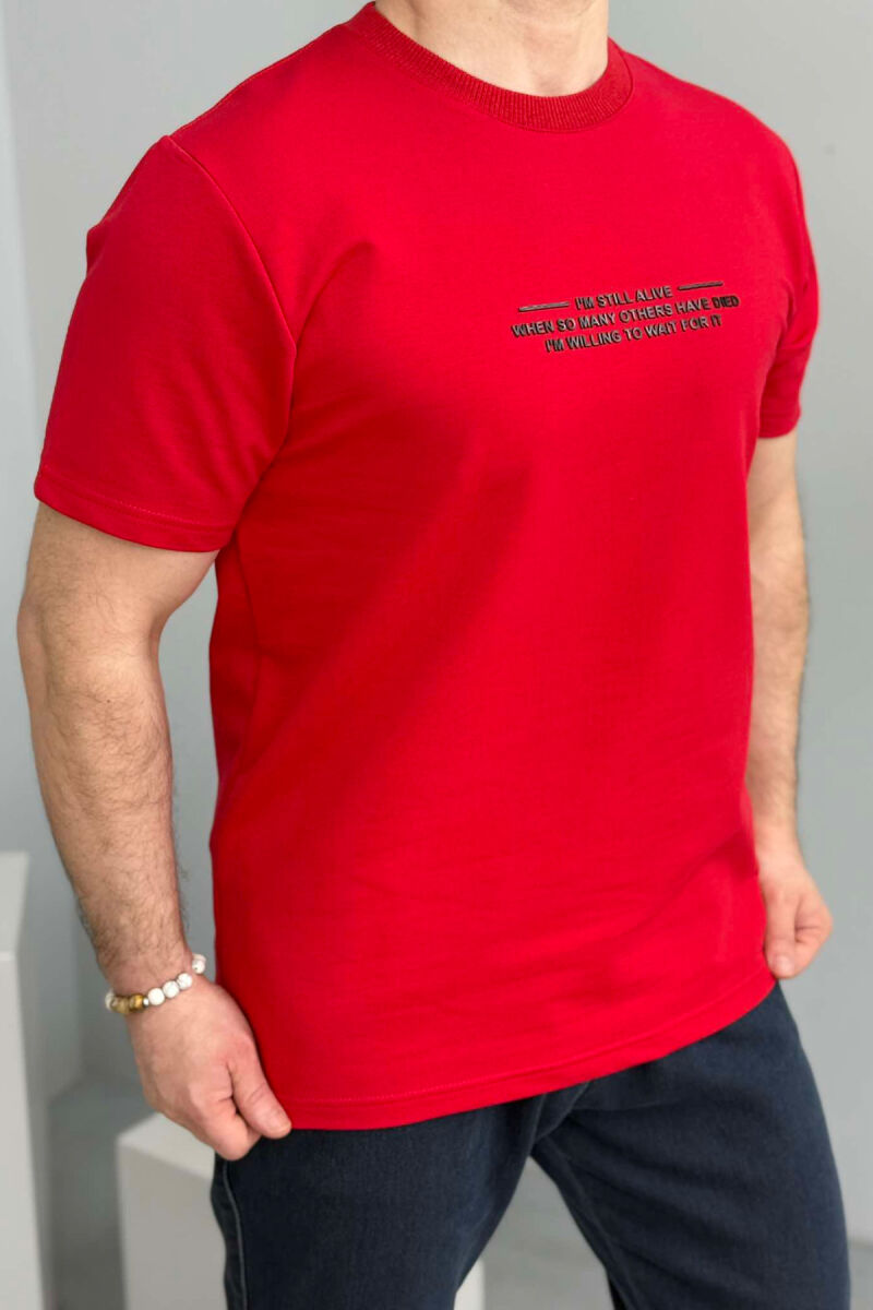 T-SHIRT ME SHKRIME PËR MESHKUJ NË NGJYRËN E KUQE - 4
