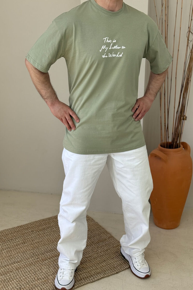 T-SHIRT ME SHKRIME PËR MESHKUJ NË NGJYRËN MENTE - 2