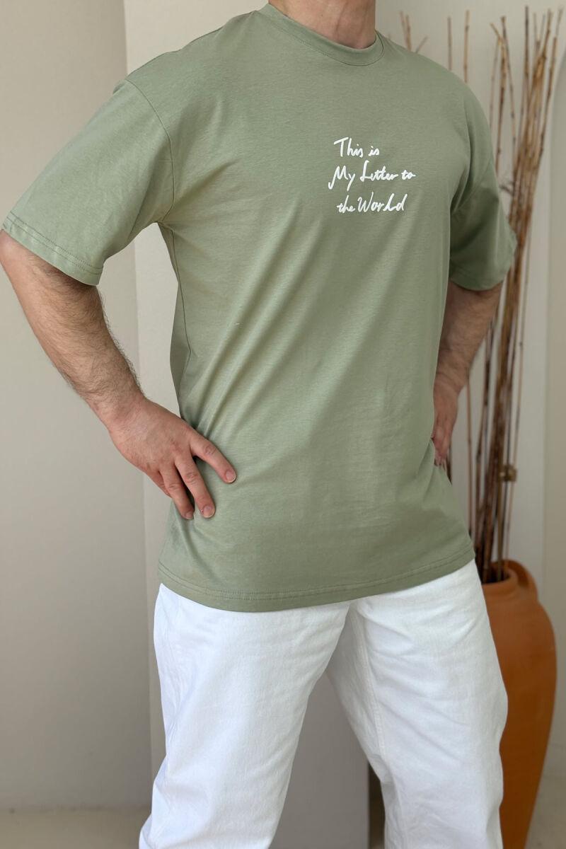 T-SHIRT ME SHKRIME PËR MESHKUJ NË NGJYRËN MENTE - 4