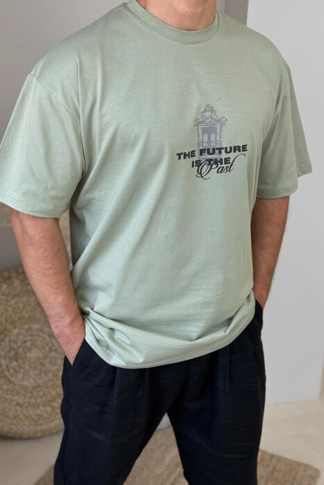 T-SHIRT ME SHKRIME PËR MESHKUJ NË NGJYRËN MENTE - 2