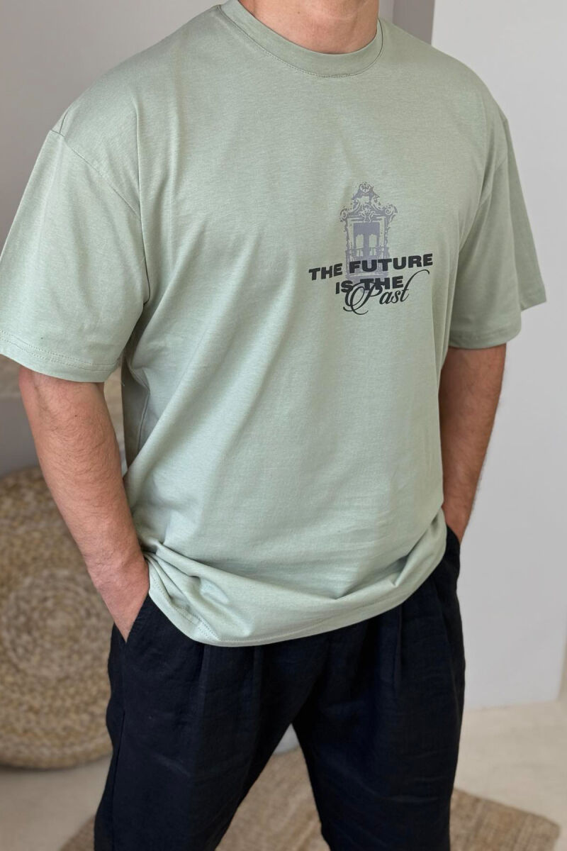 T-SHIRT ME SHKRIME PËR MESHKUJ NË NGJYRËN MENTE - 2