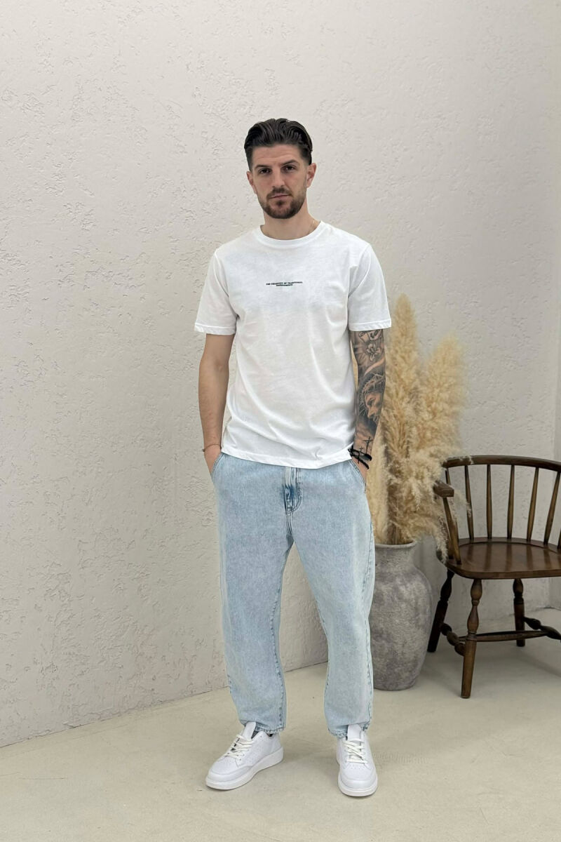 T-SHIRT ME SHKRIME TE VOGLA PER MESHKUJ NE NGJYRE TE BARDHE - 3