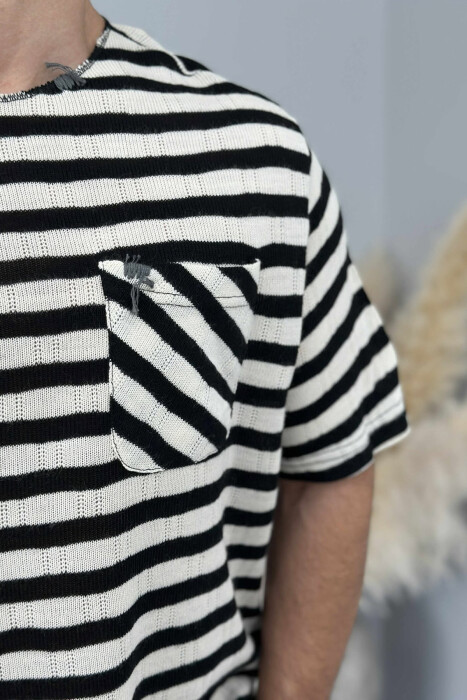 T-SHIRT ME VIJA ME DETAJIN E XHEPIT PËR MESHKUJ NË NGJYRËN E ZEZË+KREM - 4