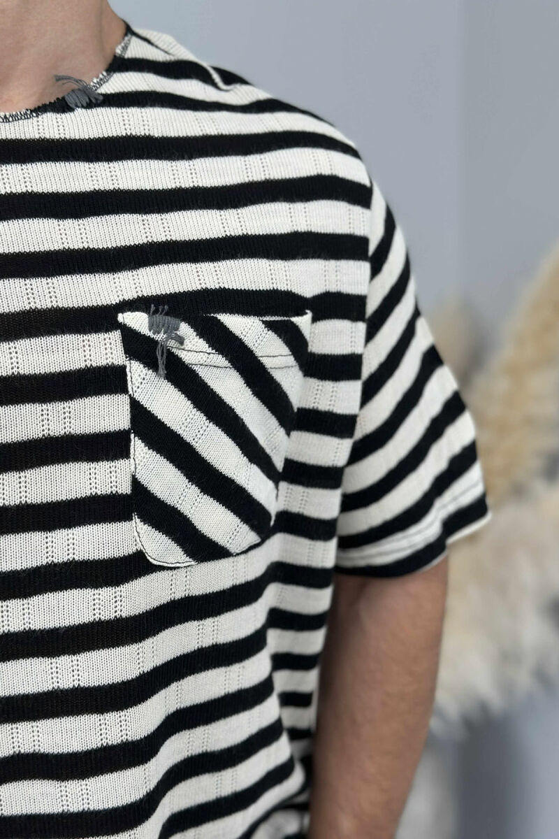 T-SHIRT ME VIJA ME DETAJIN E XHEPIT PËR MESHKUJ NË NGJYRËN E ZEZË+KREM - 4