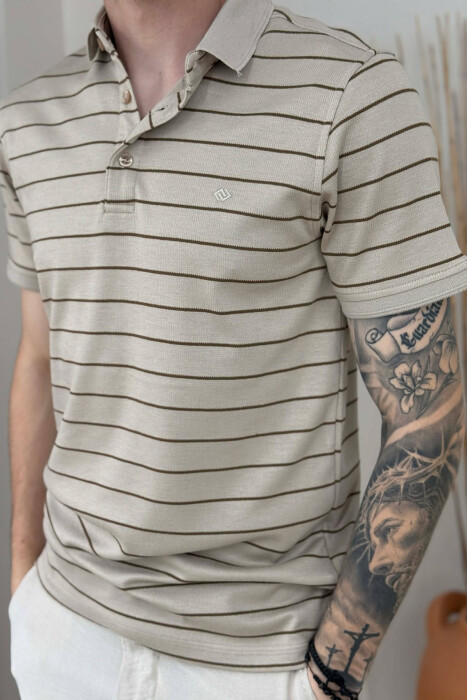 T-SHIRT ME VIJA ME JAKE POLO PER MESHKUJ NE NGJYRE BEZHE - 4