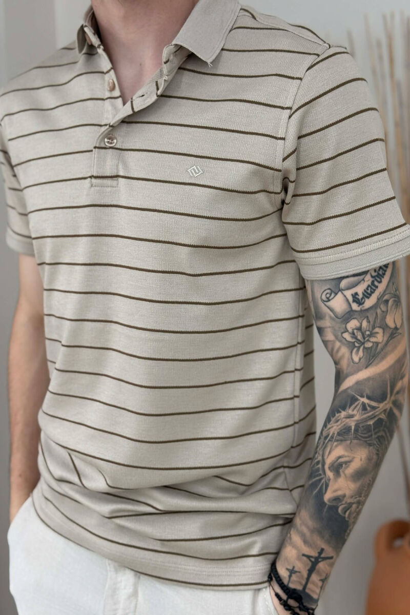 T-SHIRT ME VIJA ME JAKE POLO PER MESHKUJ NE NGJYRE BEZHE - 4