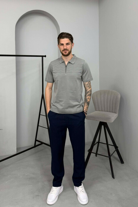 T-SHIRT NJE NGJYRESH DHE JAKE ME ZINXHIR PER MESHKUJ NE NGJYRE GRI - 3