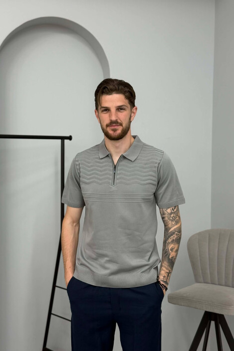 T-SHIRT NJE NGJYRESH DHE JAKE ME ZINXHIR PER MESHKUJ NE NGJYRE GRI - 4