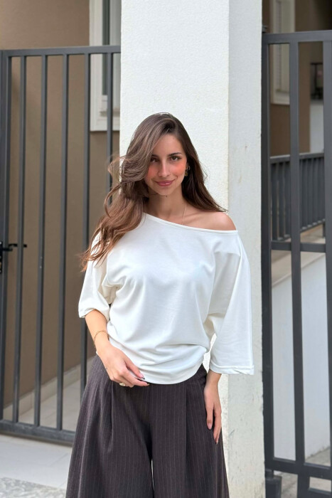 T-SHIRT NJE NGJYRESH I THJESHTE PER FEMRA NE NGJYRE TE BARDHE - 2