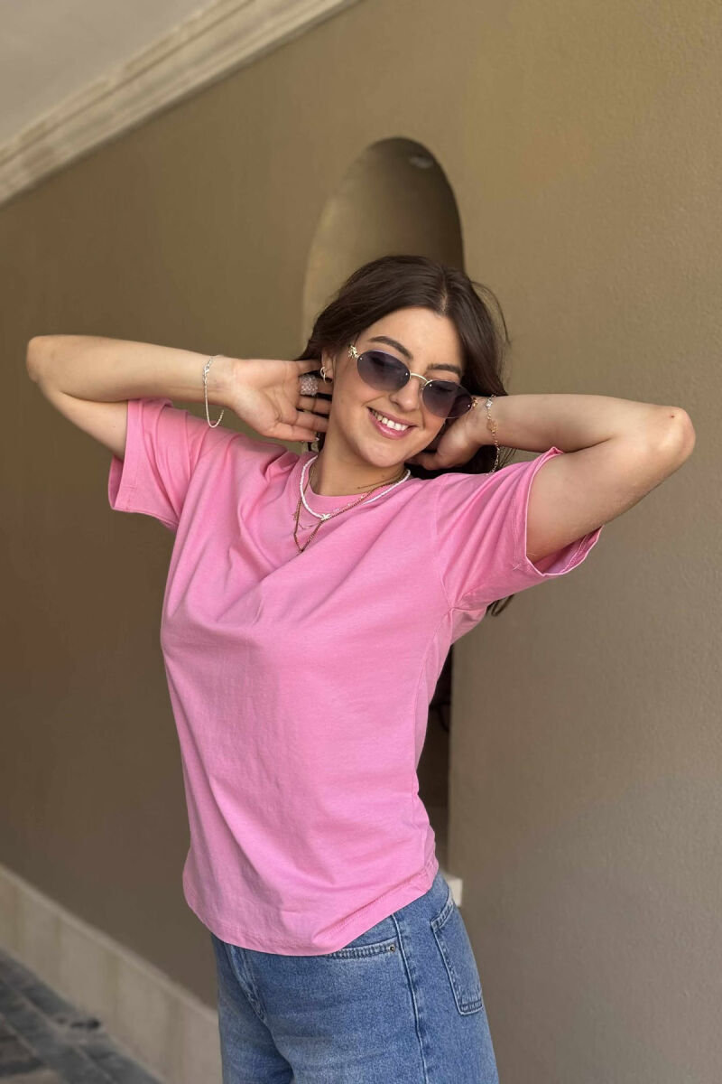 T-SHIRT NJË NGJYRËSH I THJESHTË PËR FEMRA NË NGJYRËN ROZË - 5