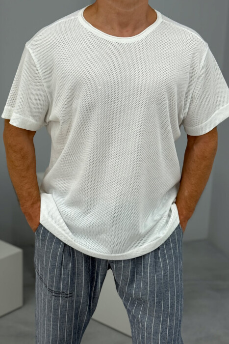 T-SHIRT NJË NGJYRËSH I THJESHTË PËR MESHKUJ NË NGJYRËN E BARDHË - 5