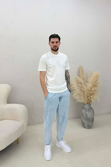 T-SHIRT NJË NGJYRËSH I THJESHTË PËR MESHKUJ NË NGJYRËN E BARDHË - 3