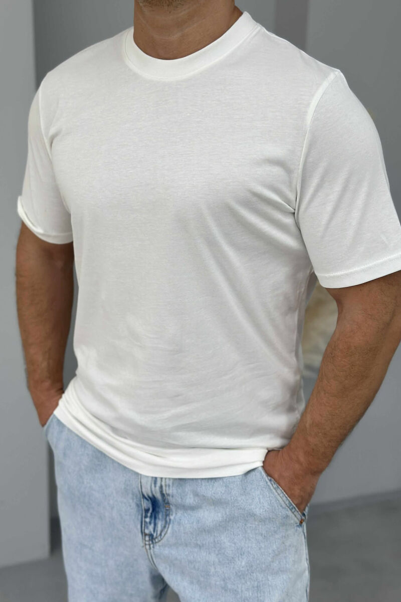 T-SHIRT NJË NGJYRËSH I THJESHTË PËR MESHKUJ NË NGJYRËN E BARDHË - 2