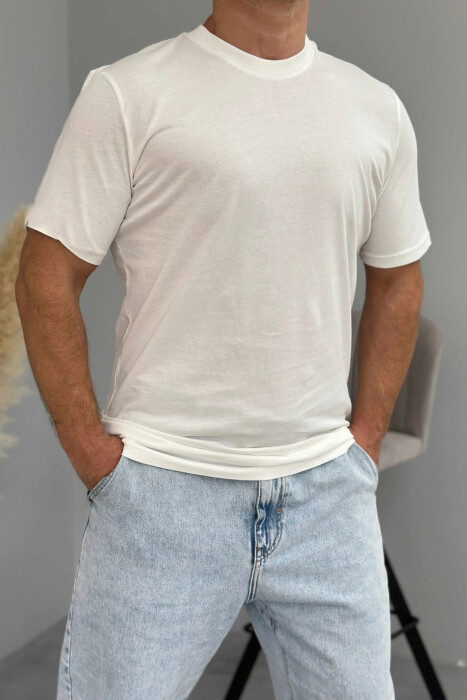 T-SHIRT NJË NGJYRËSH I THJESHTË PËR MESHKUJ NË NGJYRËN E BARDHË - 3