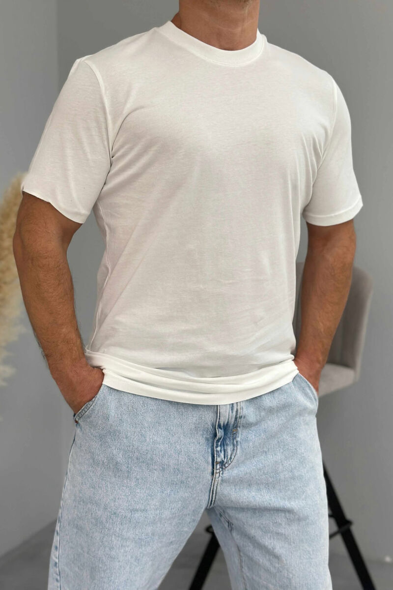 T-SHIRT NJË NGJYRËSH I THJESHTË PËR MESHKUJ NË NGJYRËN E BARDHË - 3