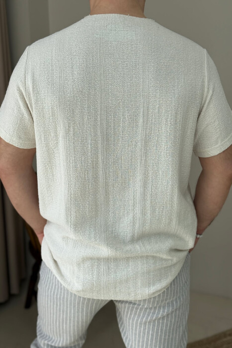 T-SHIRT NJË NGJYRËSH I THJESHTË PËR MESHKUJ NË NGJYRËN KREM - 4