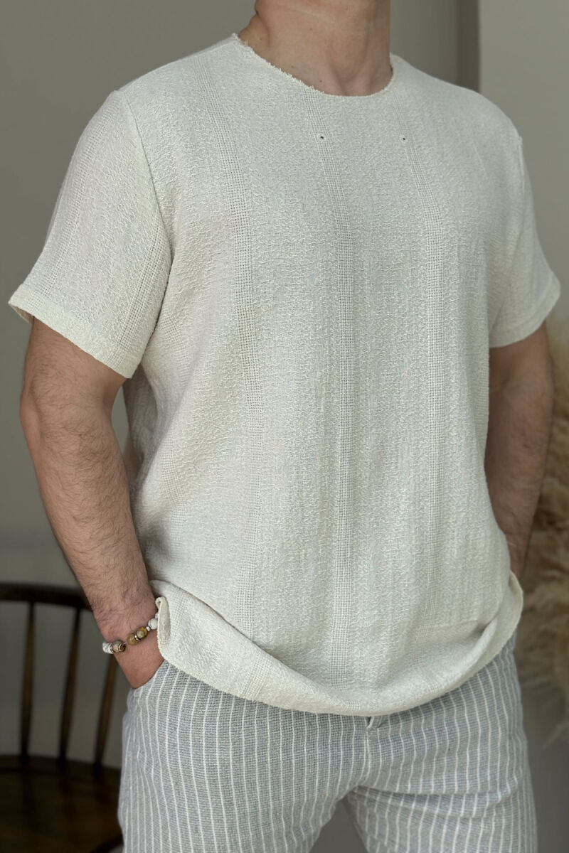 T-SHIRT NJË NGJYRËSH I THJESHTË PËR MESHKUJ NË NGJYRËN KREM - 6