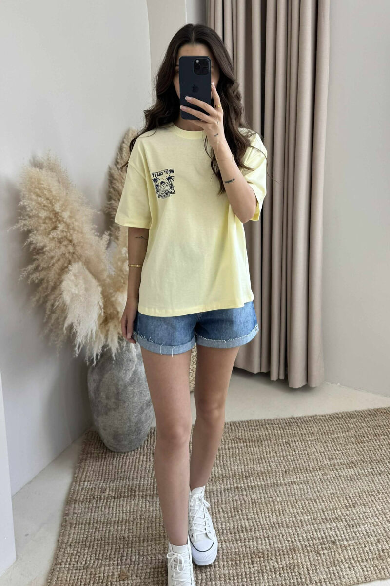 T-SHIRT NJË NGJYRËSH ME DIZAJN PËR FEMRA NË NGJYRËN E VERDHË - 1