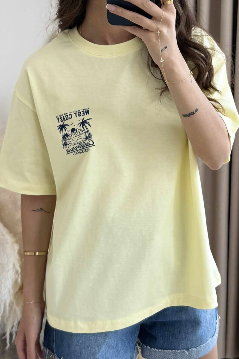 T-SHIRT NJË NGJYRËSH ME DIZAJN PËR FEMRA NË NGJYRËN E VERDHË - 2