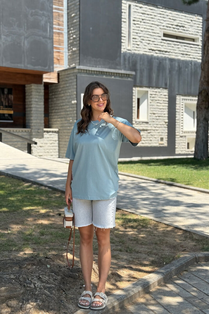 T-SHIRT NJË NGJYRËSH ME DIZAJN PËR FEMRA NË NGJYRËN MENTE - 1