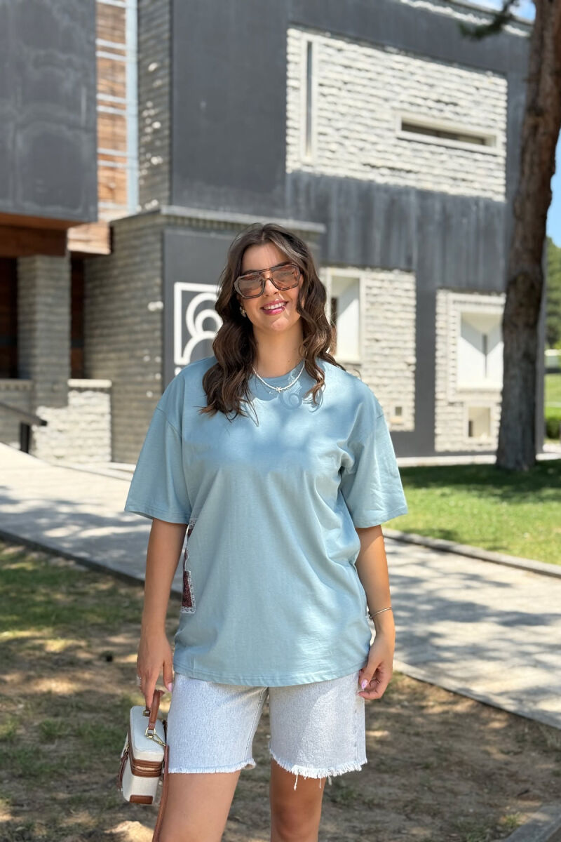 T-SHIRT NJË NGJYRËSH ME DIZAJN PËR FEMRA NË NGJYRËN MENTE - 2