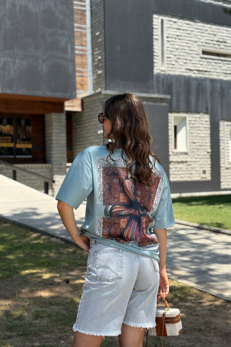 T-SHIRT NJË NGJYRËSH ME DIZAJN PËR FEMRA NË NGJYRËN MENTE - 4